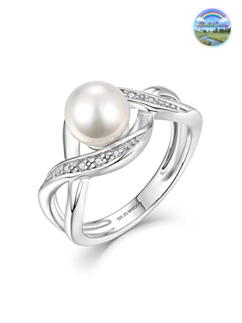 Sterling Silver Pearl Ring - 7mm White Pearl CZ Ring